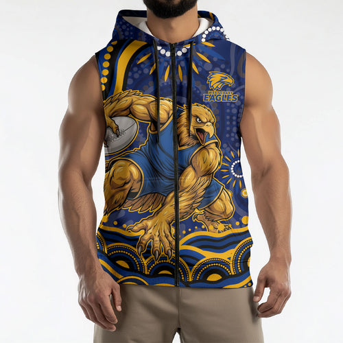 Personalized West Coast Eagles AFL Mascot Sleeveless Zip Hoodie Aboriginal Dot Art - Dreamtime Football Mascot