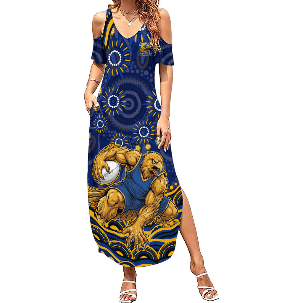 Personalized West Coast Eagles AFL Mascot Summer Maxi Dress Aboriginal Dot Art - Dreamtime Football Mascot