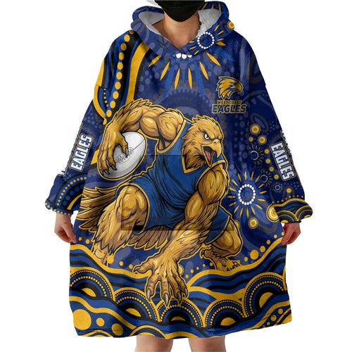 Personalized West Coast Eagles AFL Mascot Wearable Blanket Hoodie Aboriginal Dot Art - Dreamtime Football Mascot