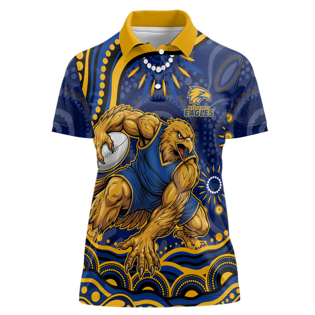 Personalized West Coast Eagles AFL Mascot Women Polo Shirt Aboriginal Dot Art - Dreamtime Football Mascot