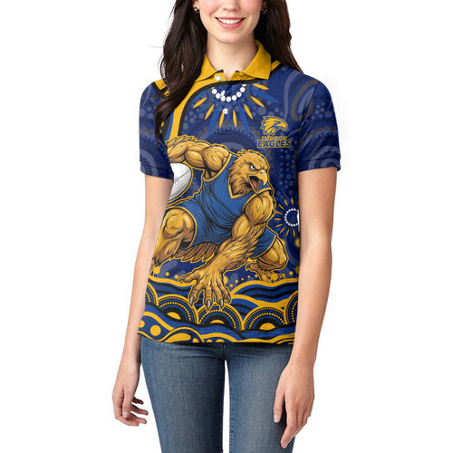 Personalized West Coast Eagles AFL Mascot Women Polo Shirt Aboriginal Dot Art - Dreamtime Football Mascot