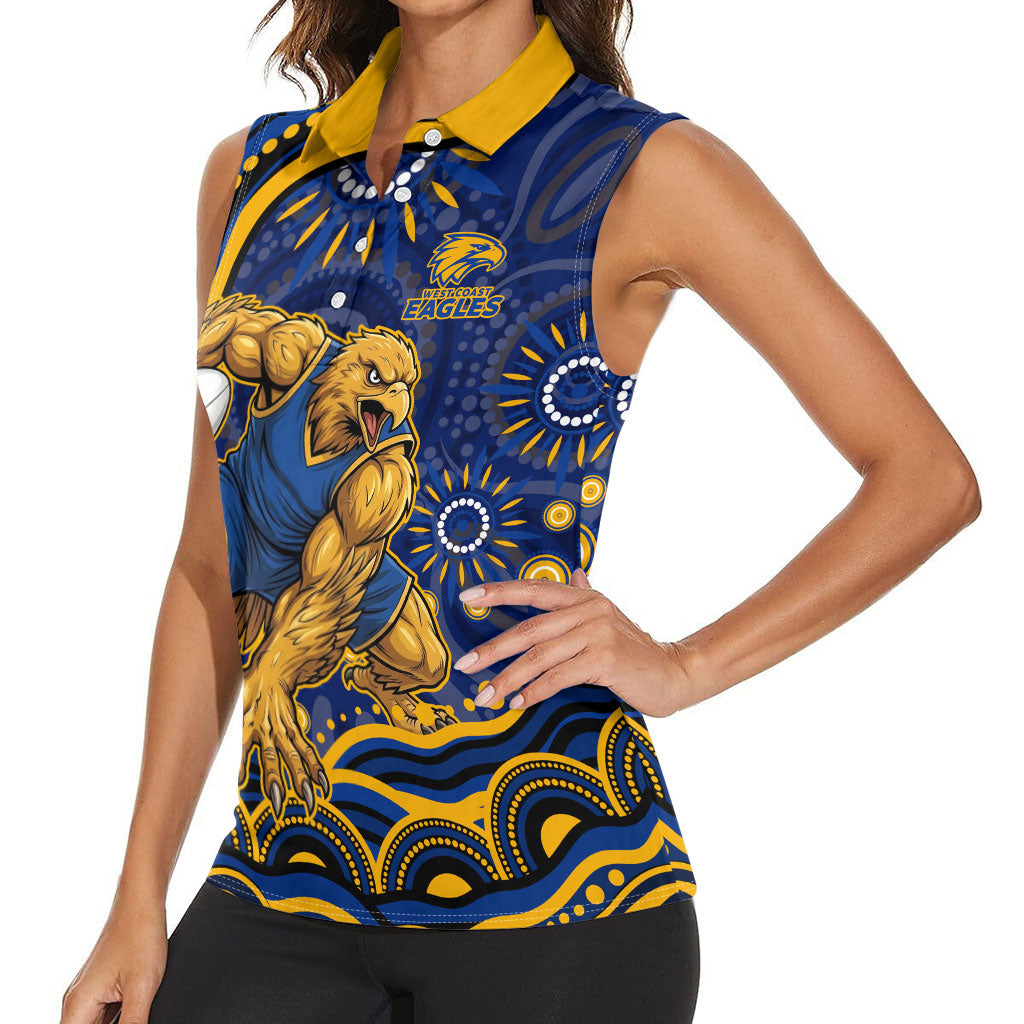 Personalized West Coast Eagles AFL Mascot Women Sleeveless Polo Shirt Aboriginal Dot Art - Dreamtime Football Mascot