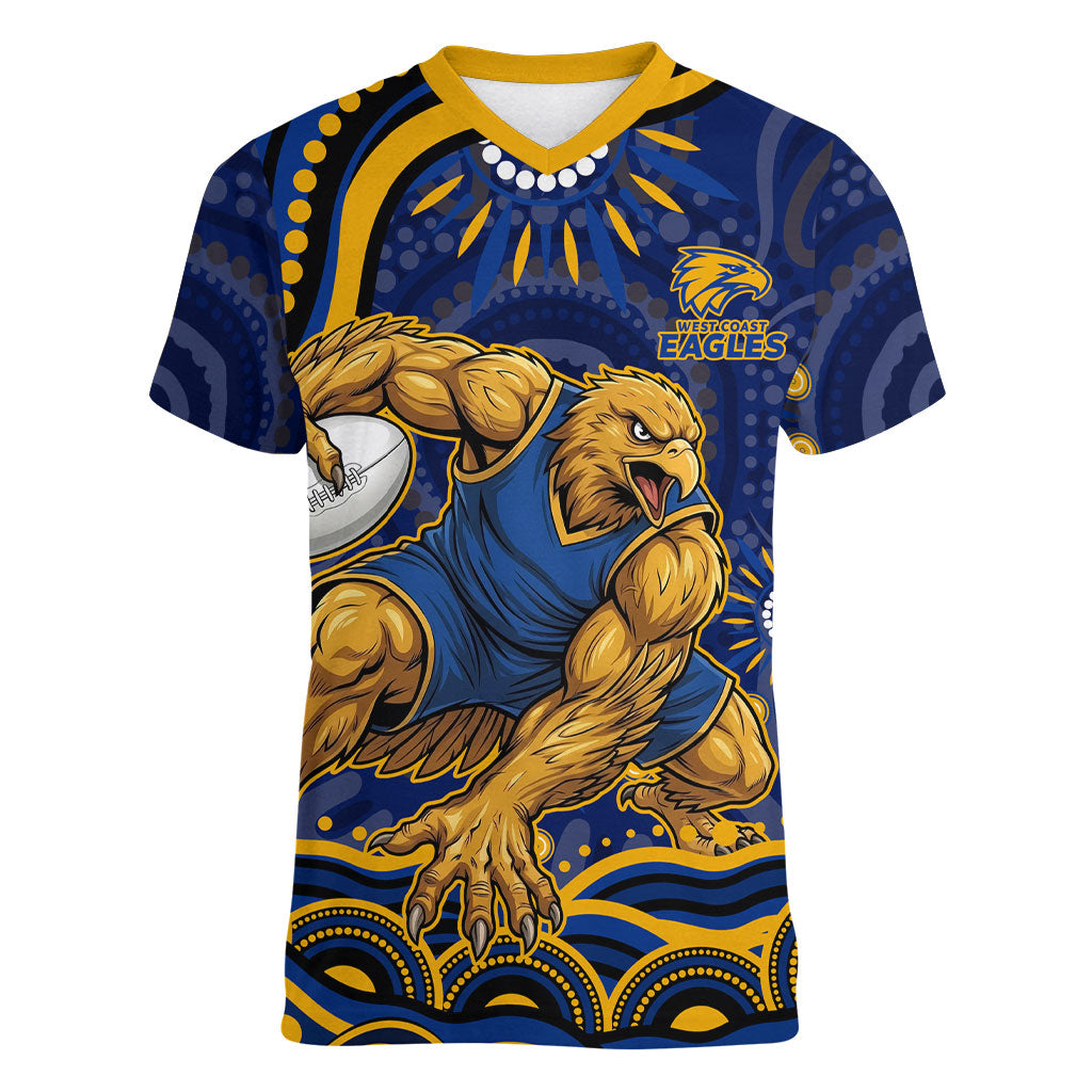 Personalized West Coast Eagles AFL Mascot Women V-Neck T-Shirt Aboriginal Dot Art - Dreamtime Football Mascot