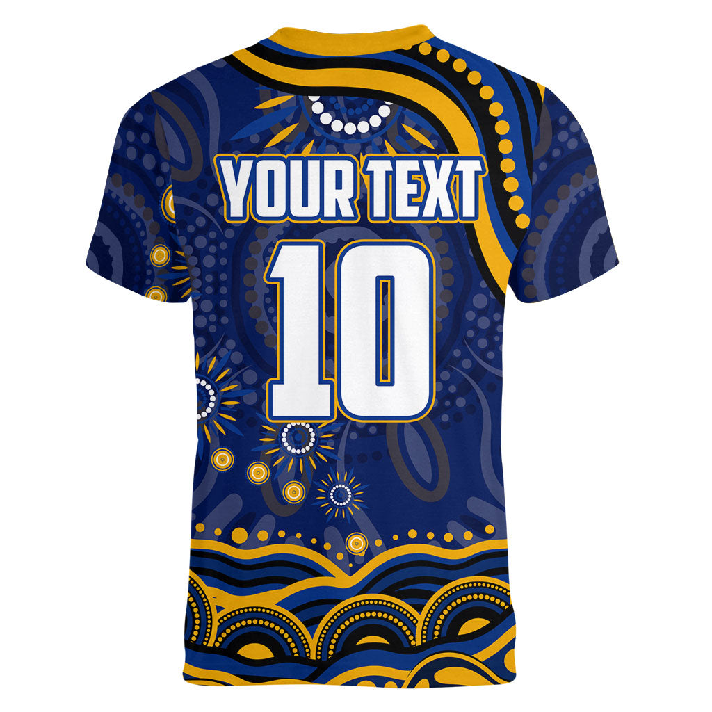 Personalized West Coast Eagles AFL Mascot Women V-Neck T-Shirt Aboriginal Dot Art - Dreamtime Football Mascot