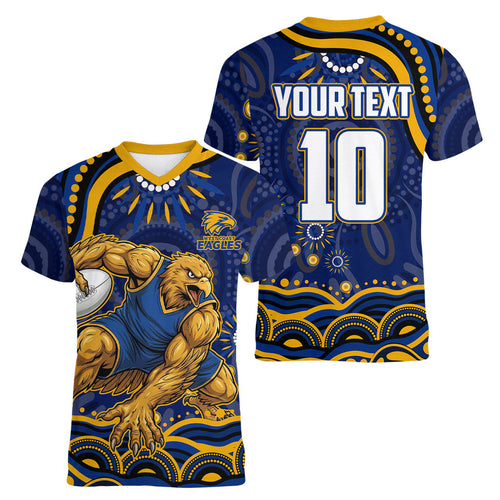 Personalized West Coast Eagles AFL Mascot Women V-Neck T-Shirt Aboriginal Dot Art - Dreamtime Football Mascot
