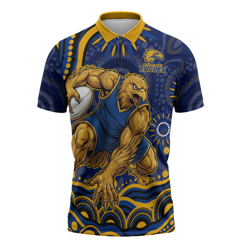 Personalized West Coast Eagles AFL Mascot Zipper Polo Shirt Aboriginal Dot Art - Dreamtime Football Mascot