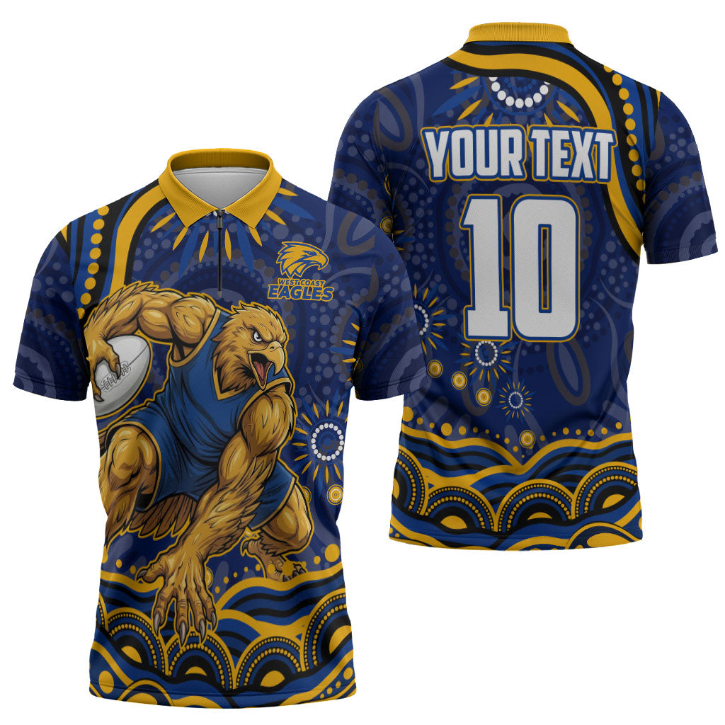 Personalized West Coast Eagles AFL Mascot Zipper Polo Shirt Aboriginal Dot Art - Dreamtime Football Mascot