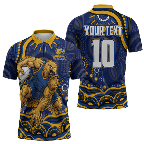 Personalized West Coast Eagles AFL Mascot Zipper Polo Shirt Aboriginal Dot Art - Dreamtime Football Mascot