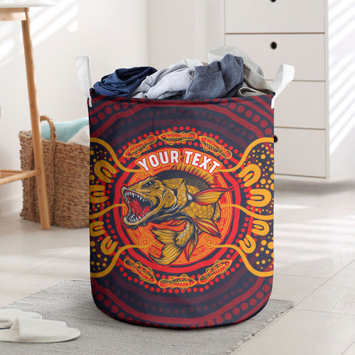Personalized Barramundi Fish Laundry Basket Australian Tropical Fish Indigenous Aboriginal Dot Art