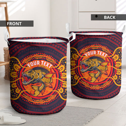 Personalized Barramundi Fish Laundry Basket Australian Tropical Fish Indigenous Aboriginal Dot Art