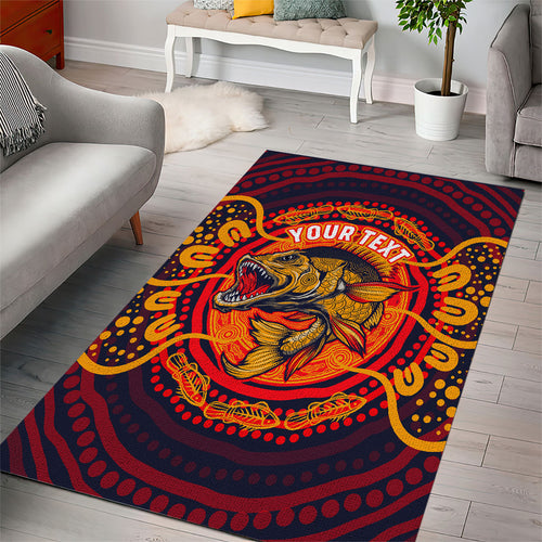 Personalized Barramundi Fish Area Rug Australian Tropical Fish Indigenous Aboriginal Dot Art