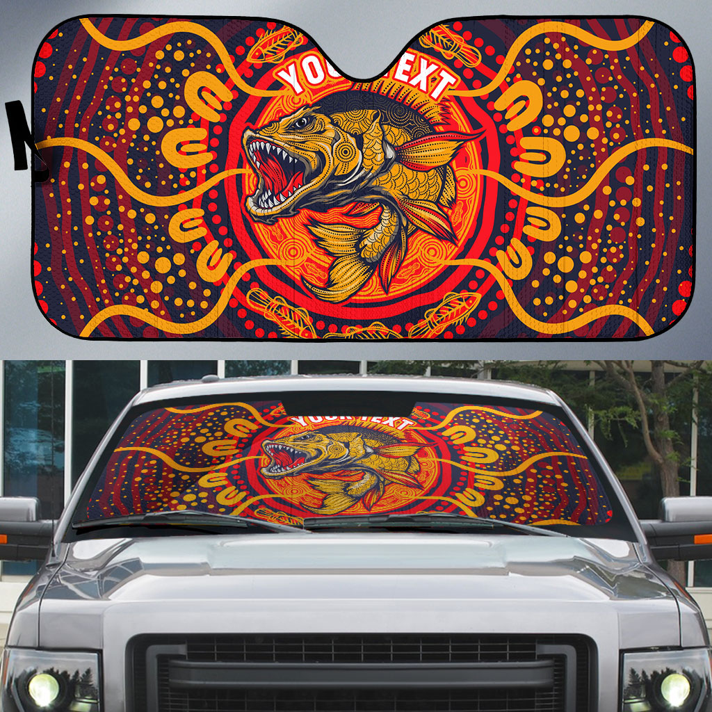 Personalized Barramundi Fish Auto Sun Shade Australian Tropical Fish Indigenous Aboriginal Dot Art