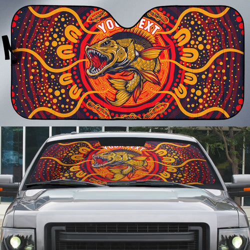 Personalized Barramundi Fish Auto Sun Shade Australian Tropical Fish Indigenous Aboriginal Dot Art