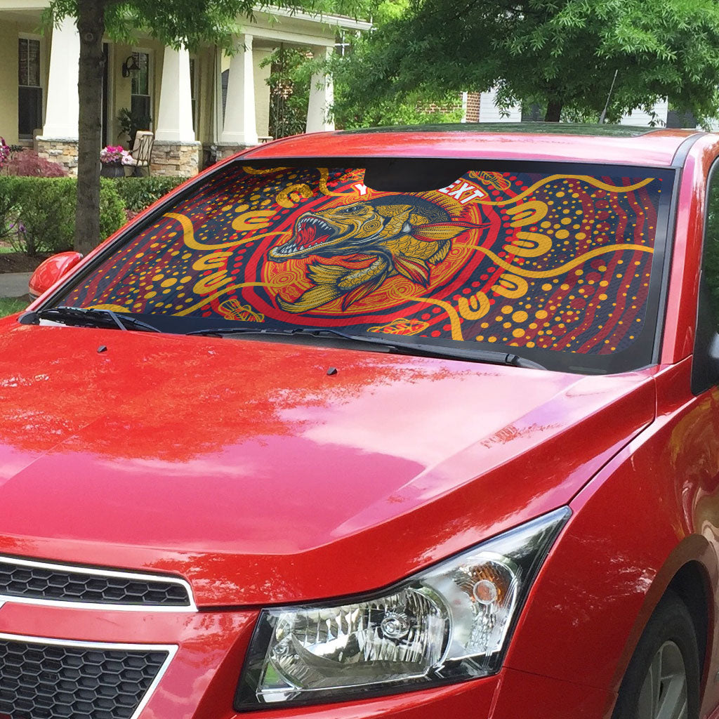 Personalized Barramundi Fish Auto Sun Shade Australian Tropical Fish Indigenous Aboriginal Dot Art