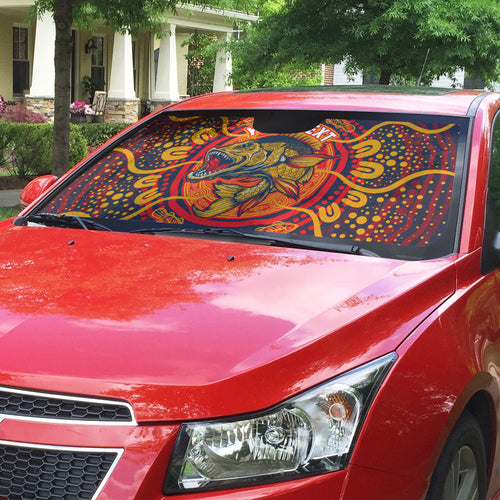 Personalized Barramundi Fish Auto Sun Shade Australian Tropical Fish Indigenous Aboriginal Dot Art