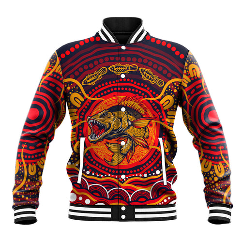 Personalized Barramundi Fish Baseball Jacket Australian Tropical Fish Indigenous Aboriginal Dot Art