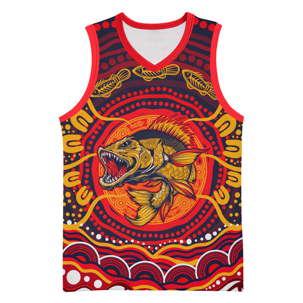 Personalized Barramundi Fish Basketball Jersey Australian Tropical Fish Indigenous Aboriginal Dot Art