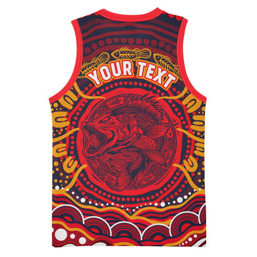 Personalized Barramundi Fish Basketball Jersey Australian Tropical Fish Indigenous Aboriginal Dot Art