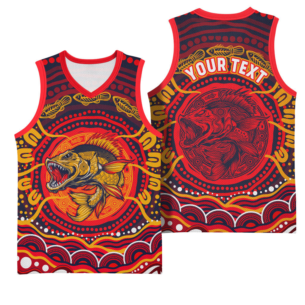 Personalized Barramundi Fish Basketball Jersey Australian Tropical Fish Indigenous Aboriginal Dot Art