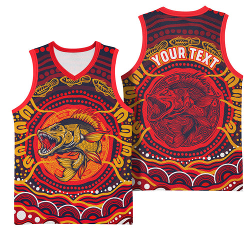 Personalized Barramundi Fish Basketball Jersey Australian Tropical Fish Indigenous Aboriginal Dot Art