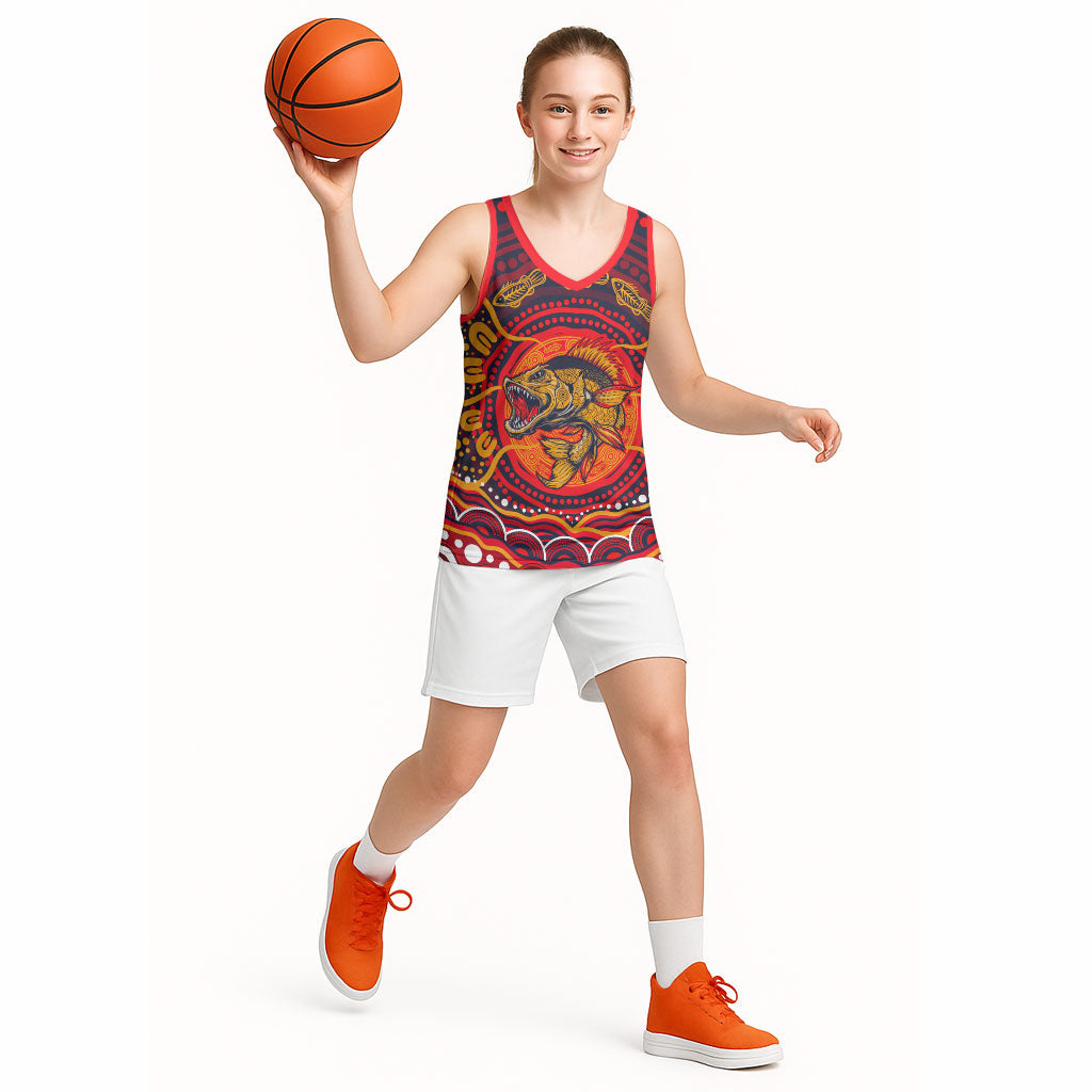 Personalized Barramundi Fish Basketball Jersey Australian Tropical Fish Indigenous Aboriginal Dot Art