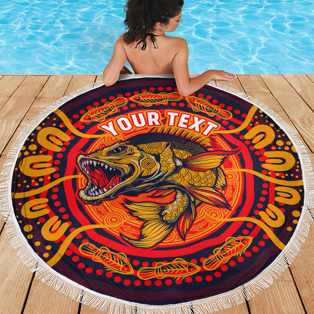 Personalized Barramundi Fish Beach Blanket Australian Tropical Fish Indigenous Aboriginal Dot Art