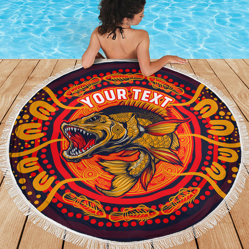 Personalized Barramundi Fish Beach Blanket Australian Tropical Fish Indigenous Aboriginal Dot Art