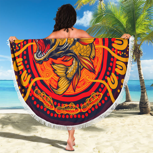 Personalized Barramundi Fish Beach Blanket Australian Tropical Fish Indigenous Aboriginal Dot Art