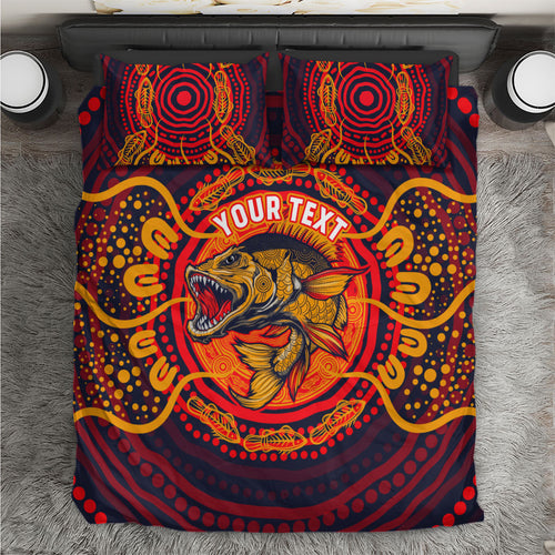 Personalized Barramundi Fish Bedding Set Australian Tropical Fish Indigenous Aboriginal Dot Art