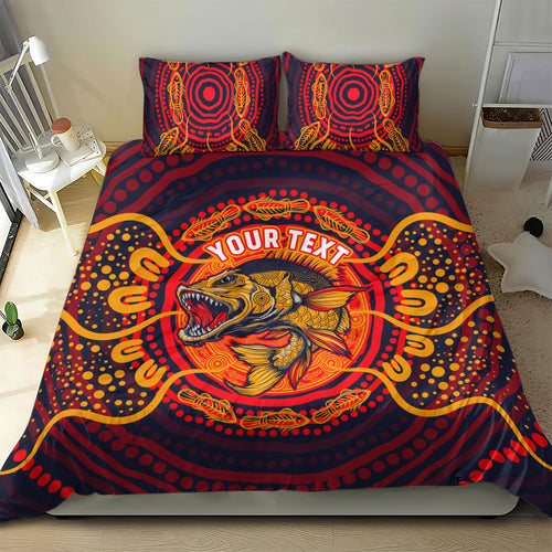 Personalized Barramundi Fish Bedding Set Australian Tropical Fish Indigenous Aboriginal Dot Art