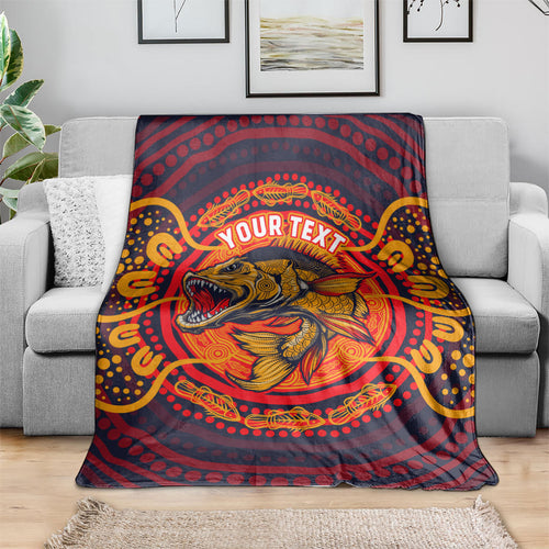 Personalized Barramundi Fish Blanket Australian Tropical Fish Indigenous Aboriginal Dot Art