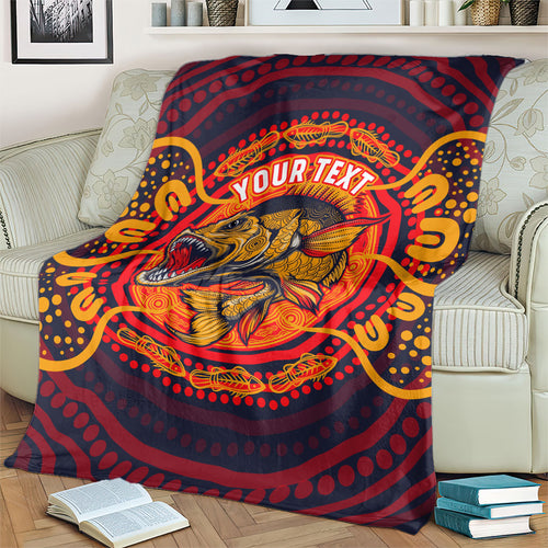 Personalized Barramundi Fish Blanket Australian Tropical Fish Indigenous Aboriginal Dot Art