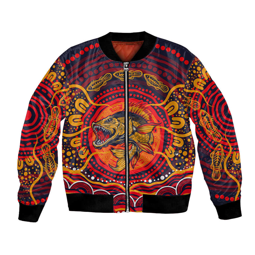 Personalized Barramundi Fish Bomber Jacket Australian Tropical Fish Indigenous Aboriginal Dot Art