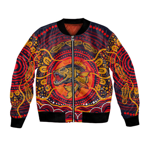 Personalized Barramundi Fish Bomber Jacket Australian Tropical Fish Indigenous Aboriginal Dot Art