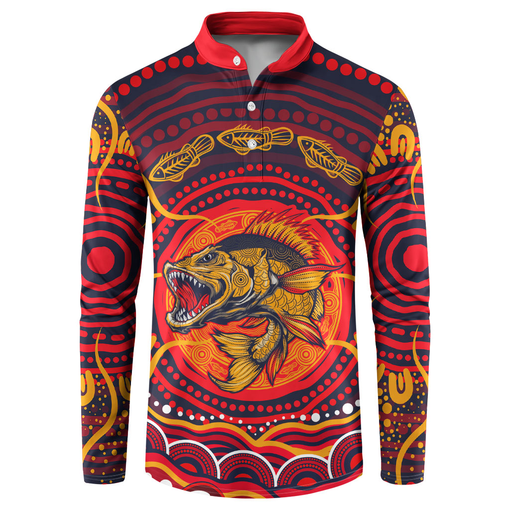 Personalized Barramundi Fish Button Sweatshirt Australian Tropical Fish Indigenous Aboriginal Dot Art