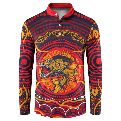 Personalized Barramundi Fish Button Sweatshirt Australian Tropical Fish Indigenous Aboriginal Dot Art