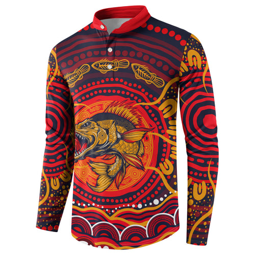 Personalized Barramundi Fish Button Sweatshirt Australian Tropical Fish Indigenous Aboriginal Dot Art