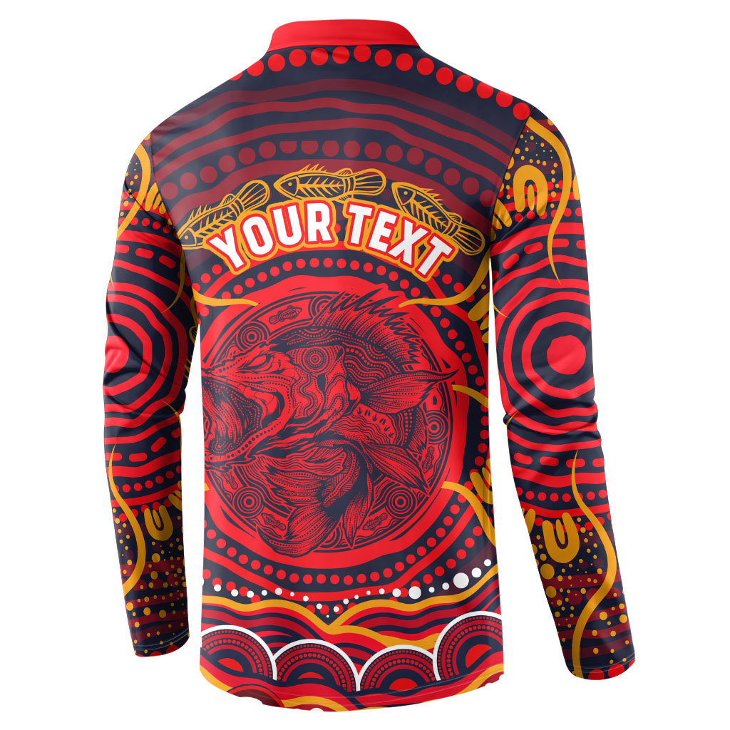 Personalized Barramundi Fish Button Sweatshirt Australian Tropical Fish Indigenous Aboriginal Dot Art