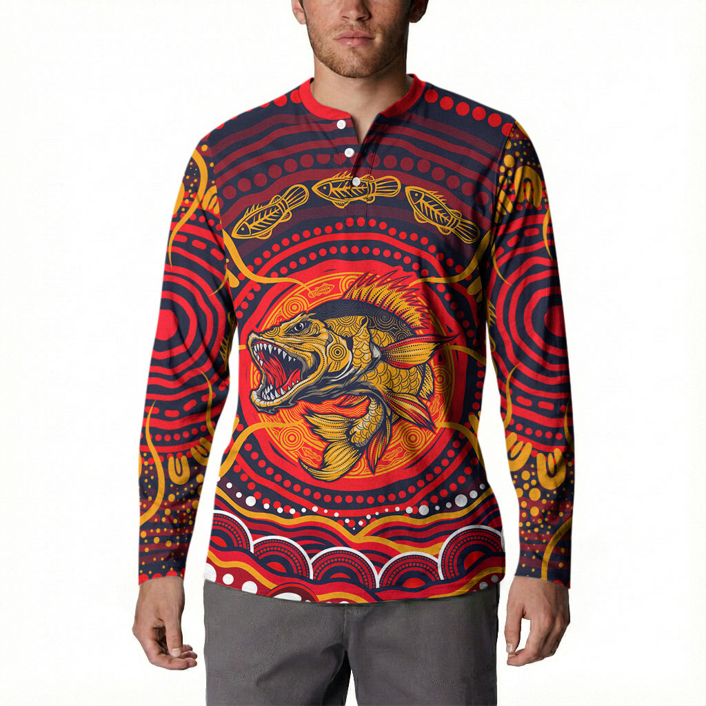 Personalized Barramundi Fish Button Sweatshirt Australian Tropical Fish Indigenous Aboriginal Dot Art