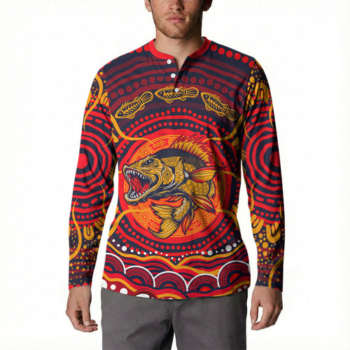 Personalized Barramundi Fish Button Sweatshirt Australian Tropical Fish Indigenous Aboriginal Dot Art