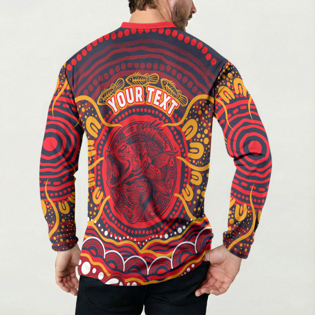 Personalized Barramundi Fish Button Sweatshirt Australian Tropical Fish Indigenous Aboriginal Dot Art
