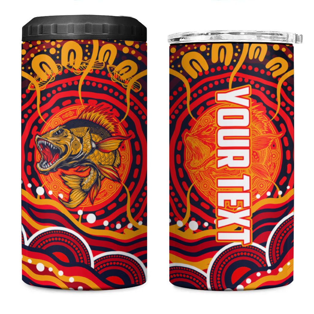 Personalized Barramundi Fish 4 in 1 Can Cooler Tumbler Australian Tropical Fish Indigenous Aboriginal Dot Art