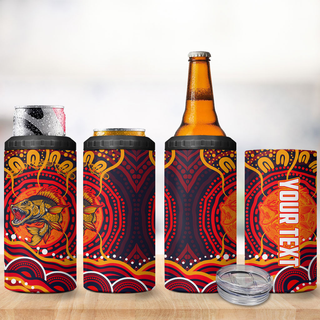 Personalized Barramundi Fish 4 in 1 Can Cooler Tumbler Australian Tropical Fish Indigenous Aboriginal Dot Art