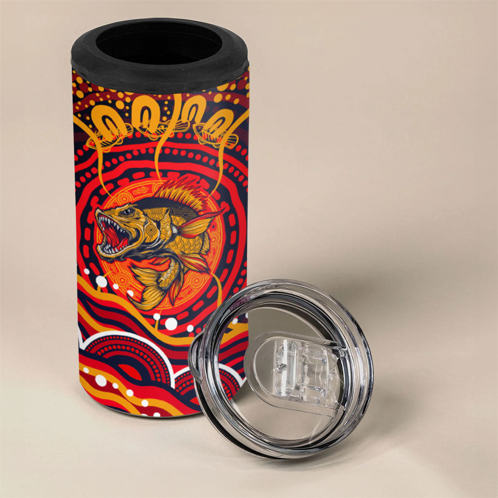 Personalized Barramundi Fish 4 in 1 Can Cooler Tumbler Australian Tropical Fish Indigenous Aboriginal Dot Art