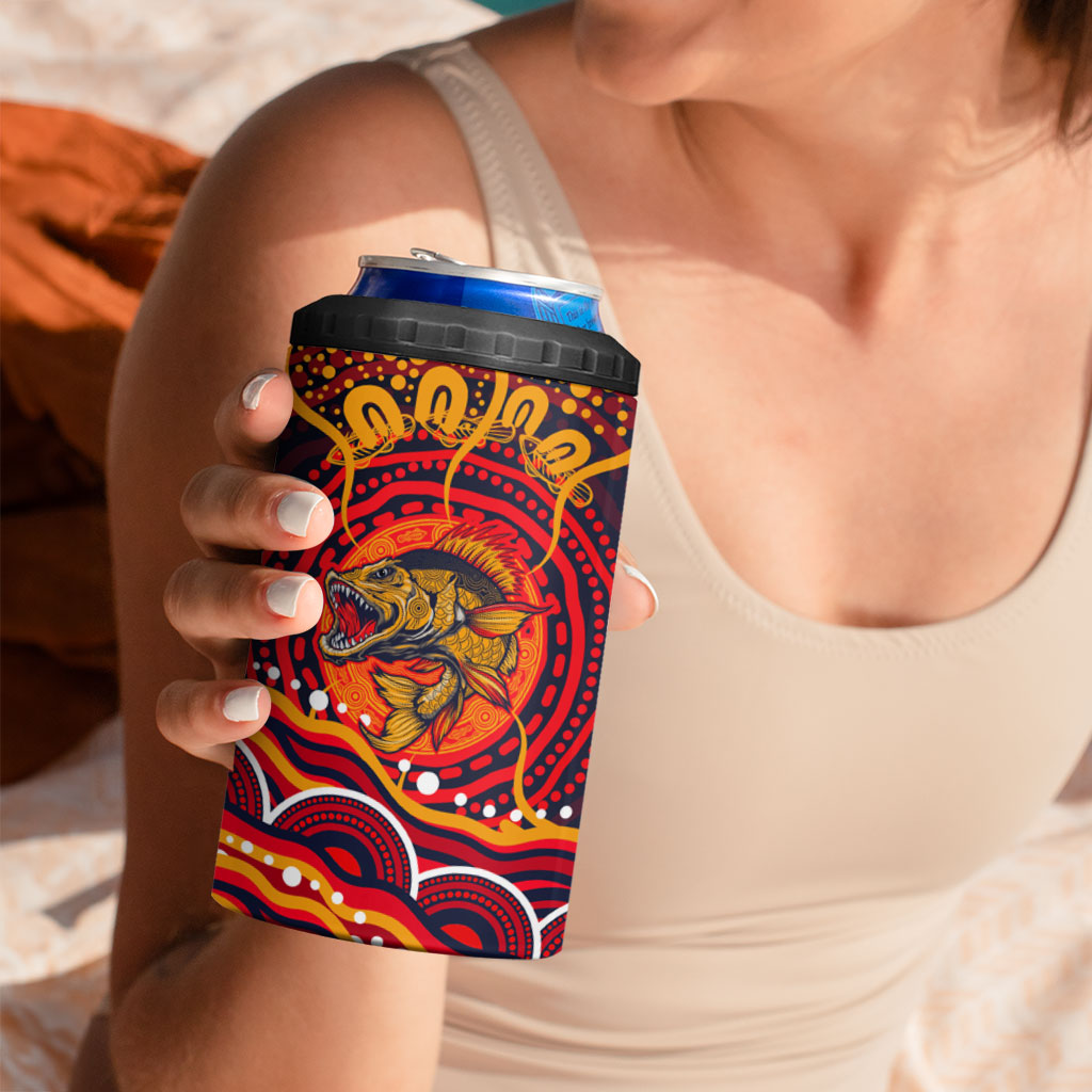 Personalized Barramundi Fish 4 in 1 Can Cooler Tumbler Australian Tropical Fish Indigenous Aboriginal Dot Art