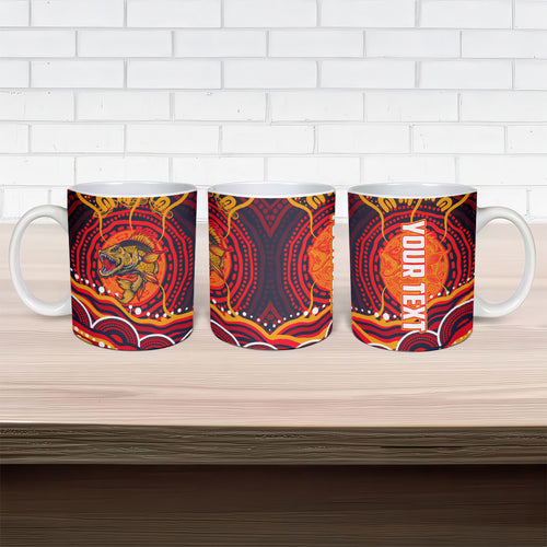 Personalized Barramundi Fish Ceramic Mug Australian Tropical Fish Indigenous Aboriginal Dot Art