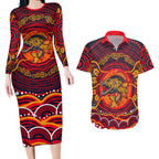 Personalized Barramundi Fish Couples Matching Long Sleeve Bodycon Dress and Hawaiian Shirt Australian Tropical Fish Indigenous Aboriginal Dot Art