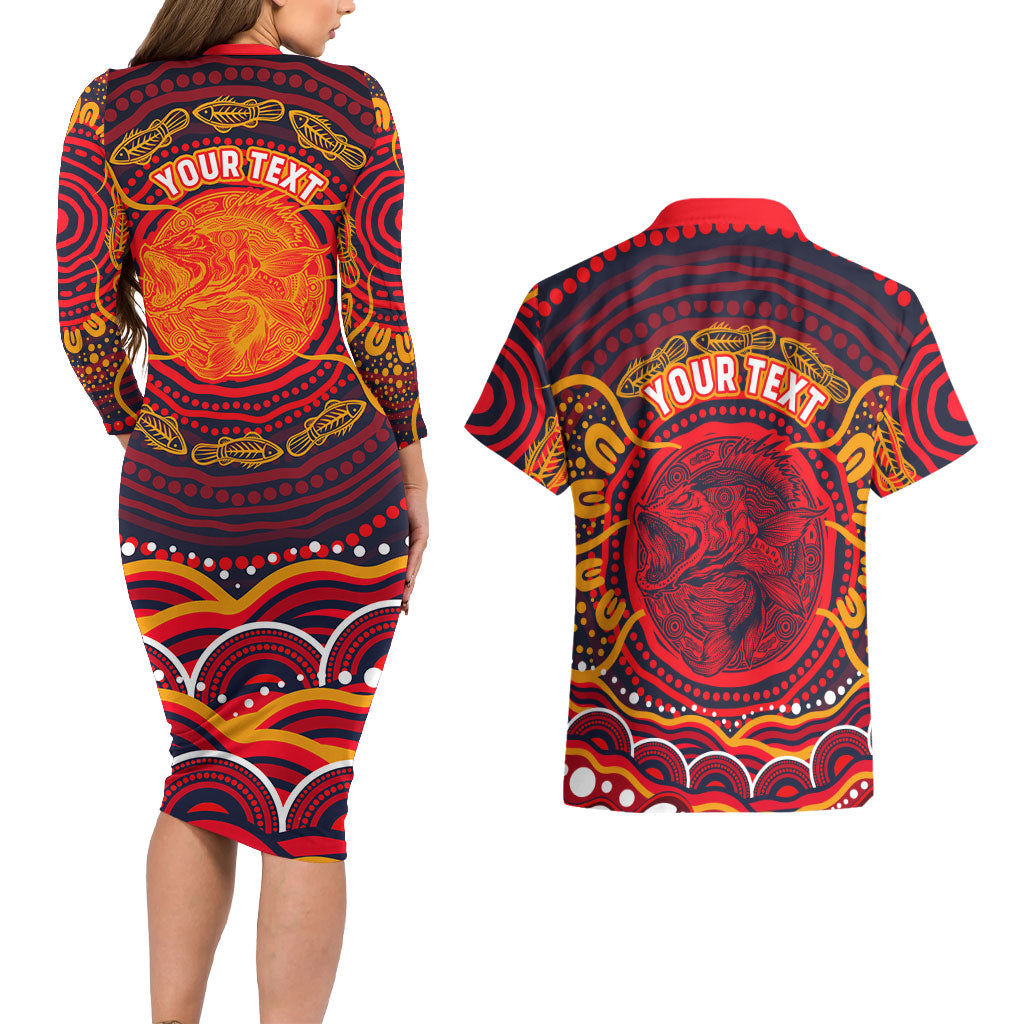 Personalized Barramundi Fish Couples Matching Long Sleeve Bodycon Dress and Hawaiian Shirt Australian Tropical Fish Indigenous Aboriginal Dot Art