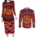 Personalized Barramundi Fish Couples Matching Long Sleeve Bodycon Dress and Long Sleeve Button Shirt Australian Tropical Fish Indigenous Aboriginal Dot Art