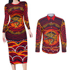 Personalized Barramundi Fish Couples Matching Long Sleeve Bodycon Dress and Long Sleeve Button Shirt Australian Tropical Fish Indigenous Aboriginal Dot Art